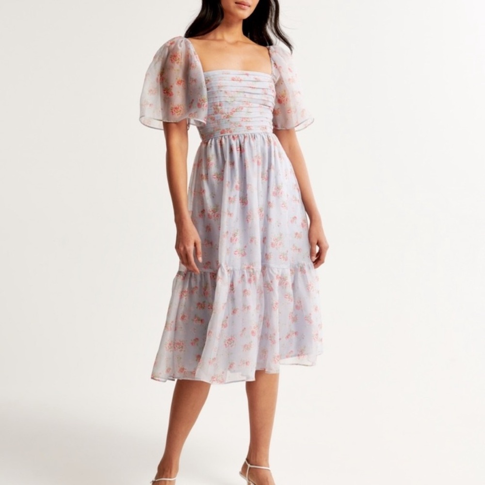 Abercrombie & Fitch Purple Midi Puff Sleeve Dress